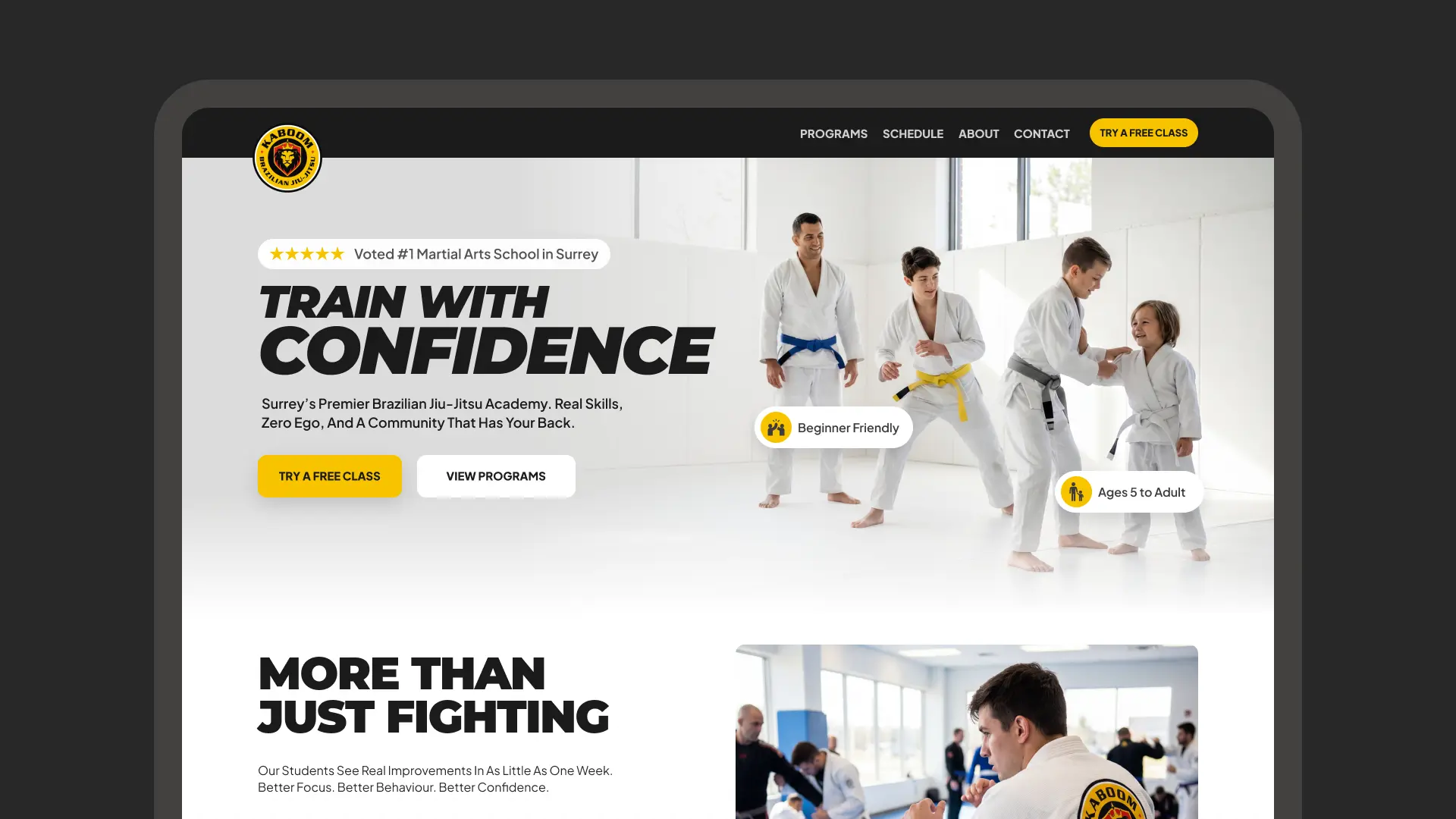 Kaboom Martial Arts website design by Haxan