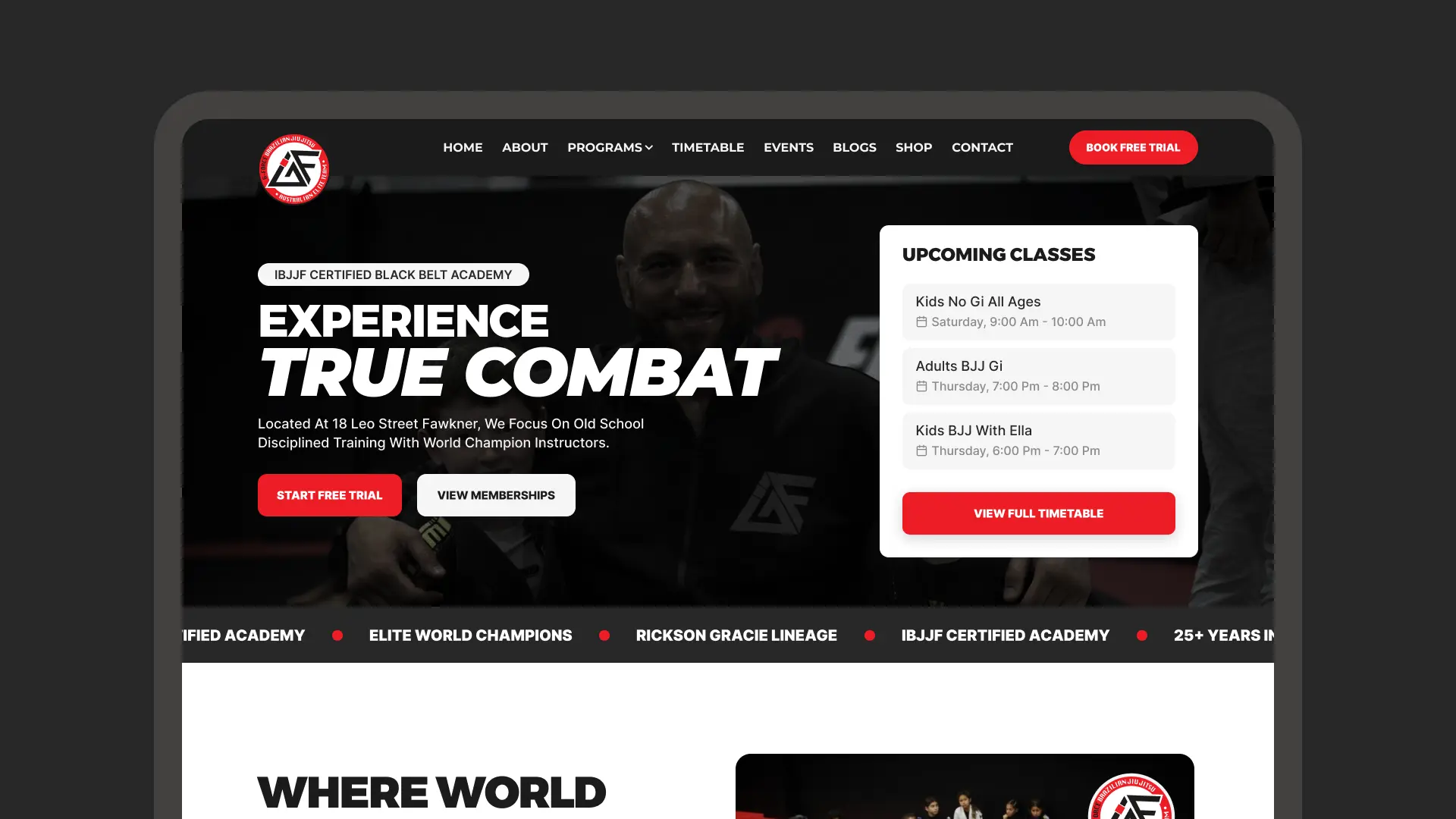 True Combat website design by Haxan